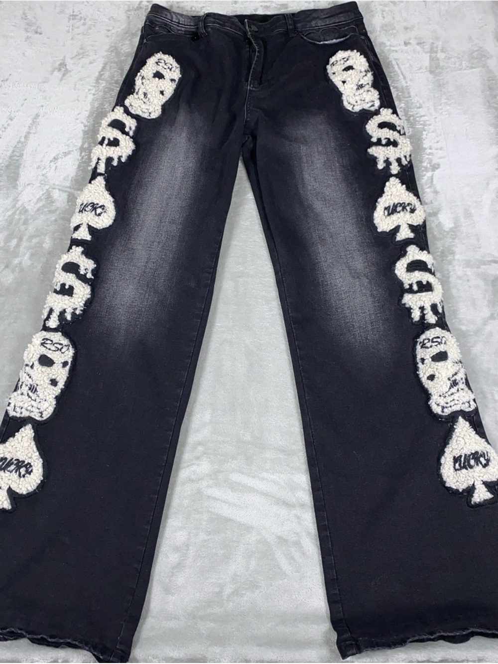 Rockstar Original Jeans‎ Men’s 34x32 Black Skull Graphic Chenille Grunge Y2K